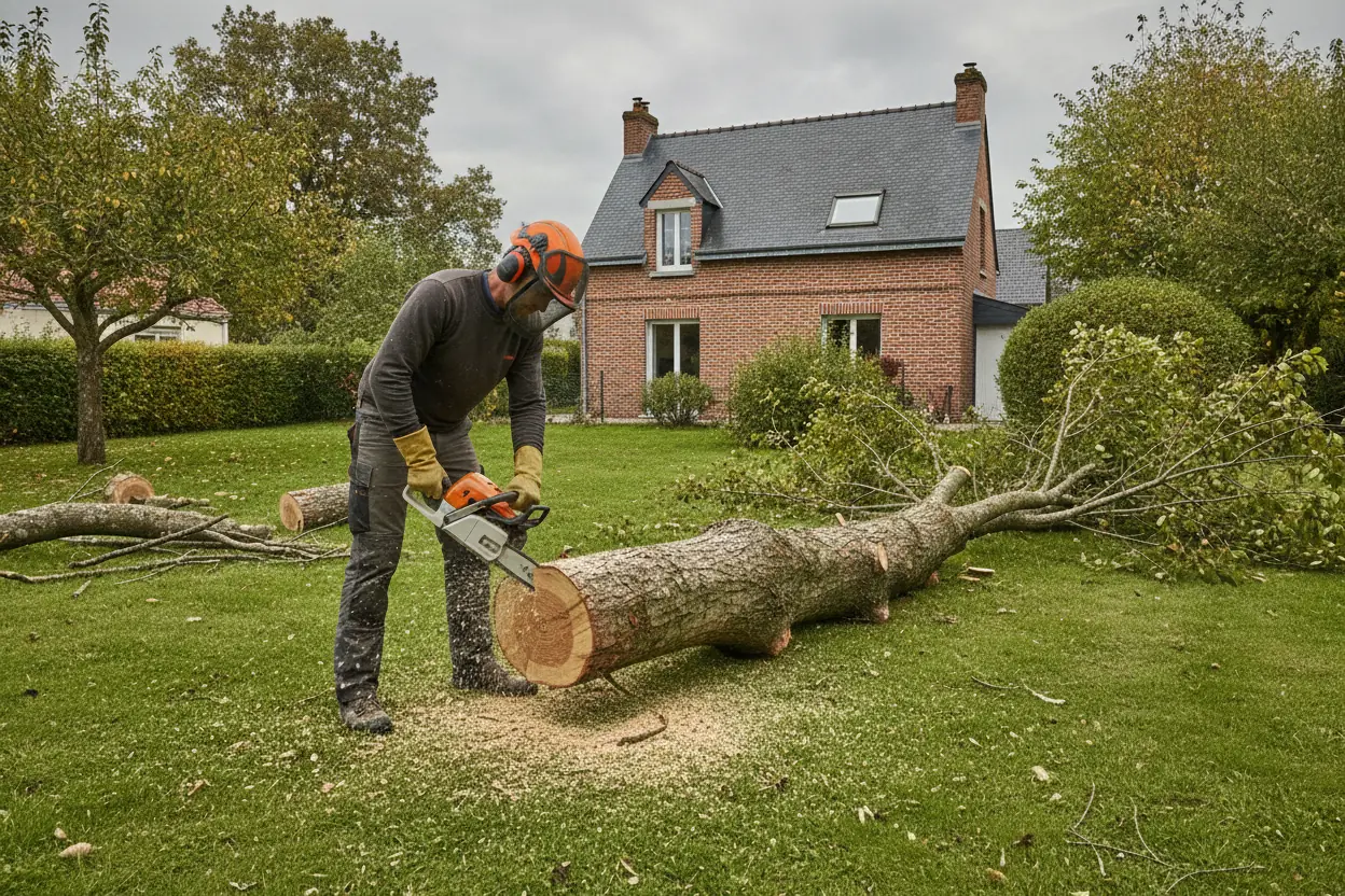 Démontage sécurisé d'arbre près d'immeubles à Rouen