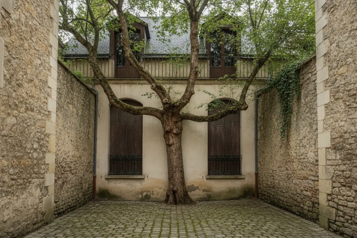 Avant démontage d'arbre proche façade à Saint-Sever
