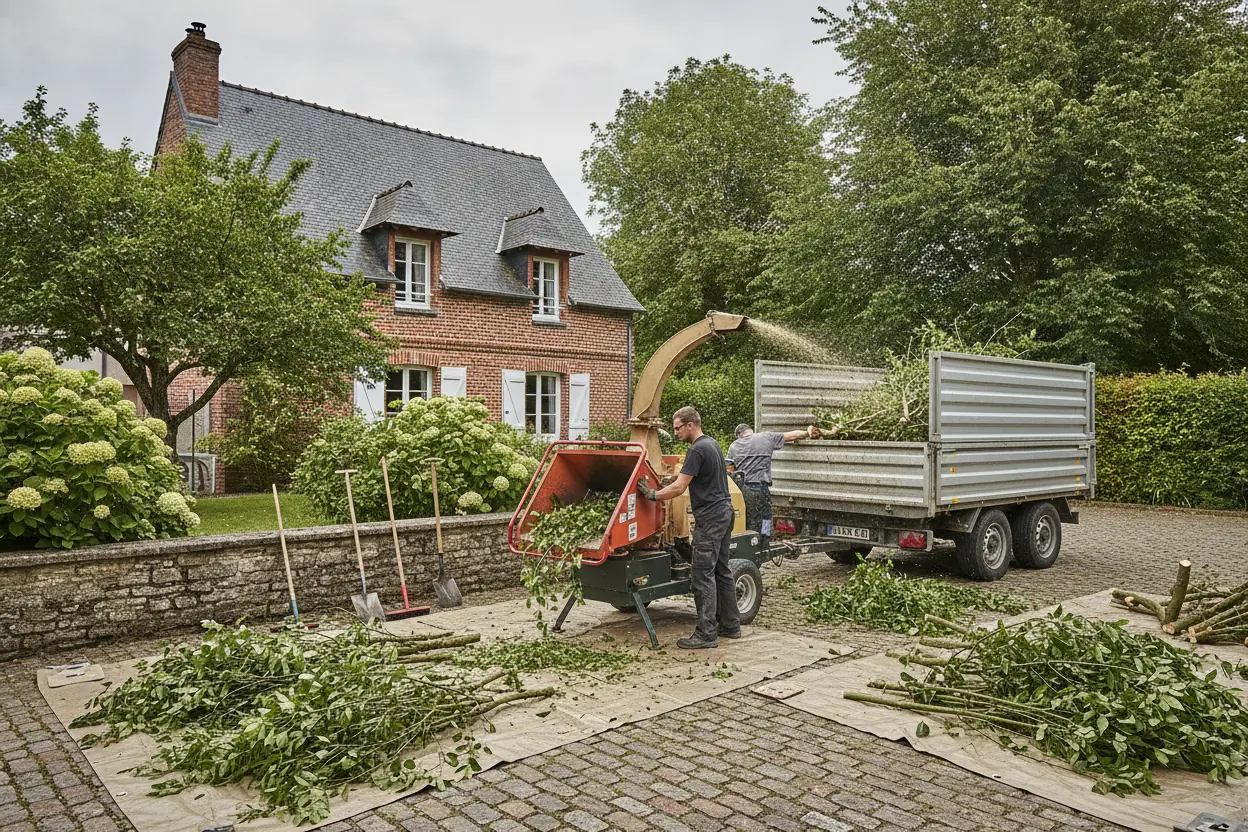 Broyage de branches après élagage à Bonsecours