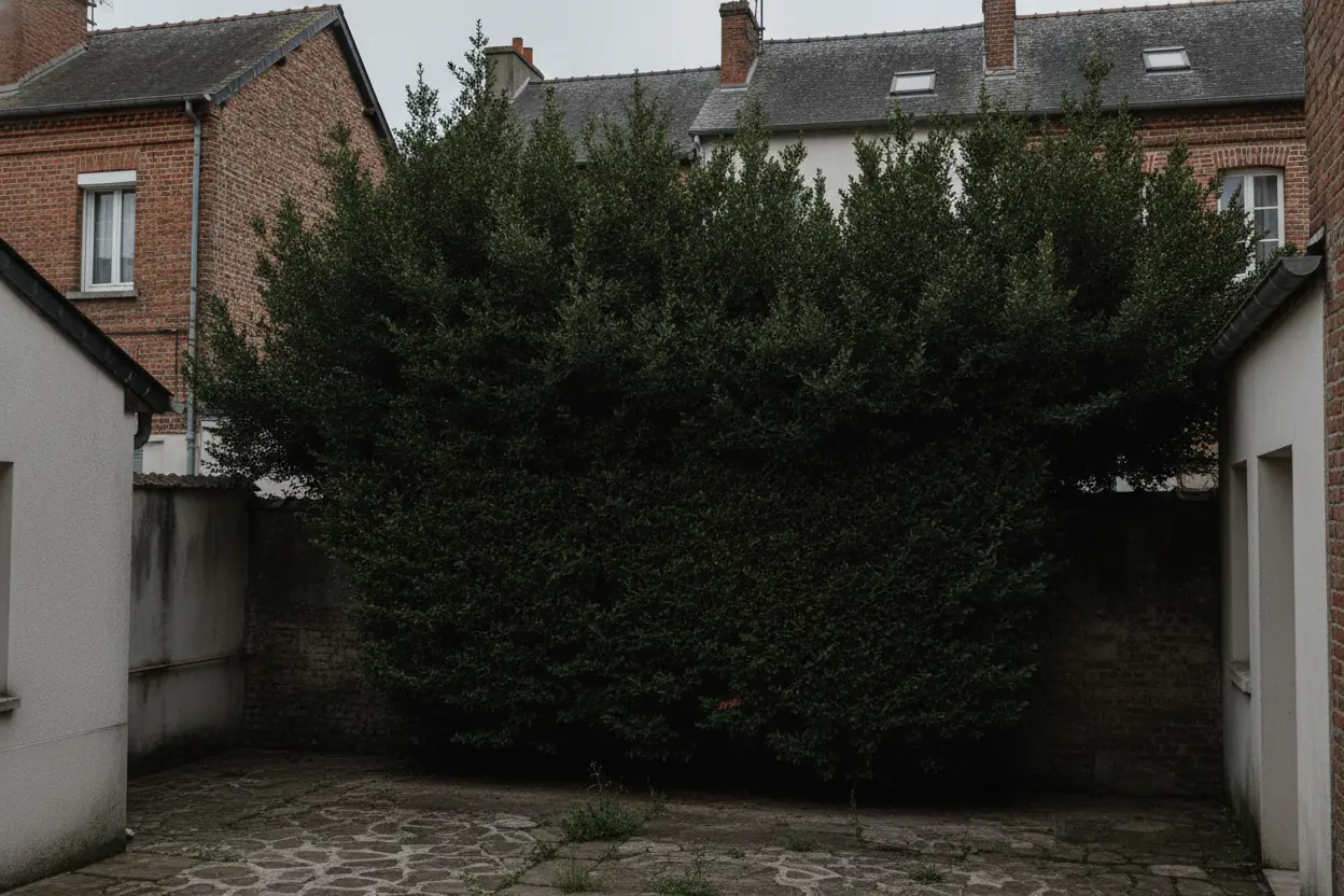 Haie de thuyas trop haute en limite à Le Petit-Quevilly